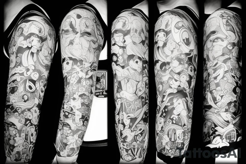 Tattoo of all the characters of studio ghuibli in black and white tattoo idea