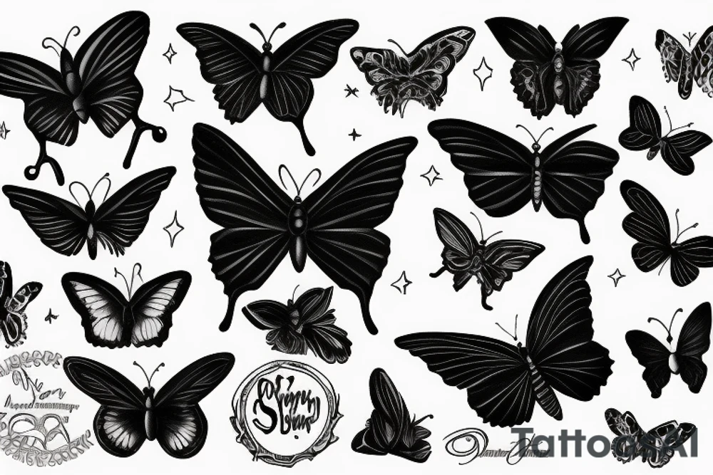 Dark black butterfly with fallen angel tattoo idea