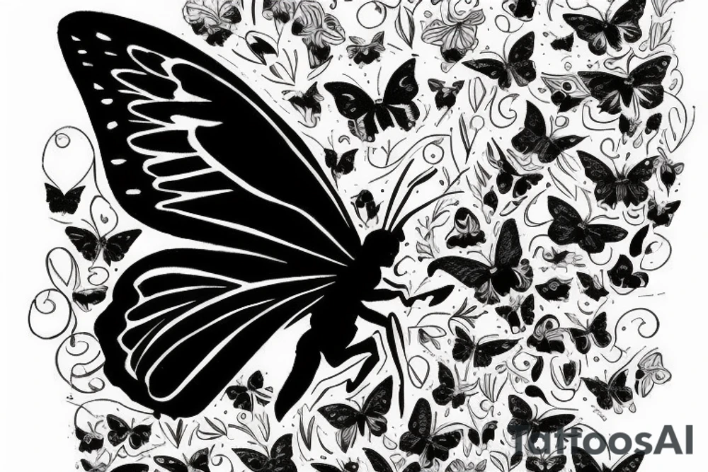 Dark black butterfly with fallen angel tattoo idea