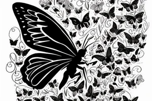 Dark black butterfly with fallen angel tattoo idea