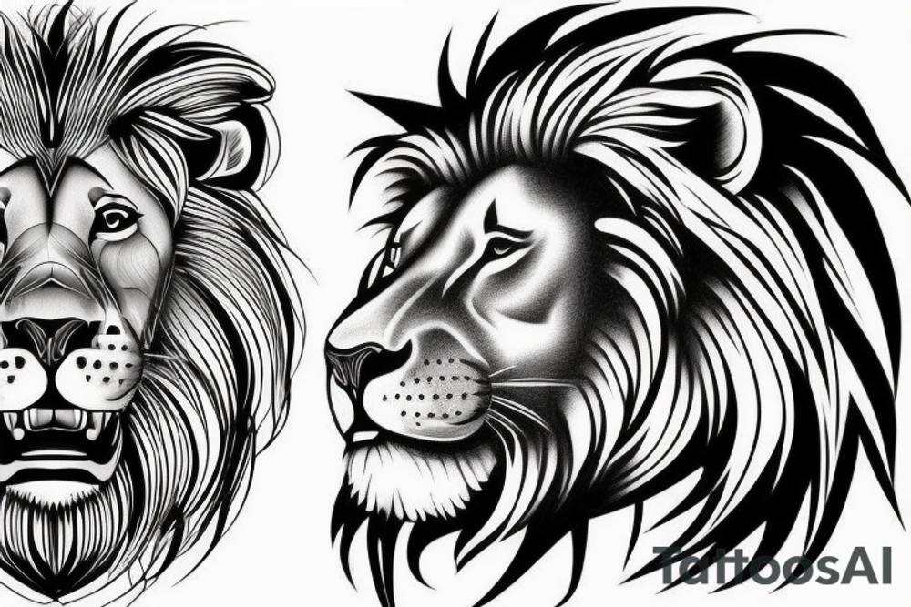 Realistic lion face with it's mouth slightly open, with the right side of the face starting from the right eye blending into a colosseum tattoo idea