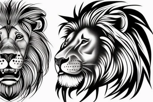 Realistic lion face with it's mouth slightly open, with the right side of the face starting from the right eye blending into a colosseum tattoo idea
