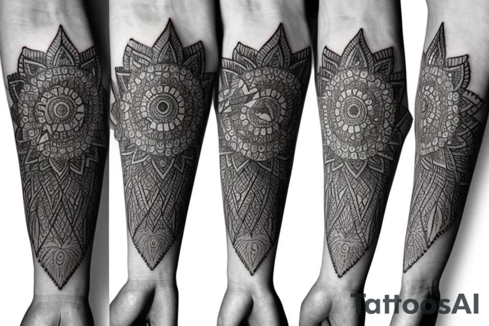 Mandala with raven on forearm tattoo idea