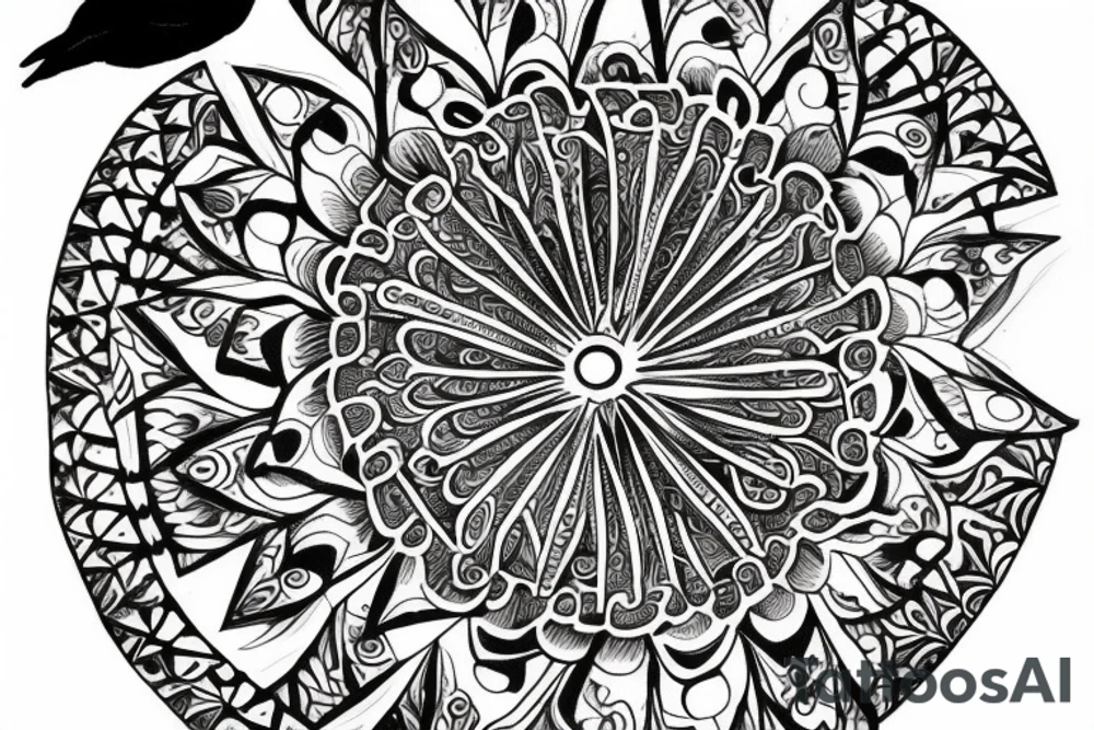 Mandala with raven on forearm tattoo idea