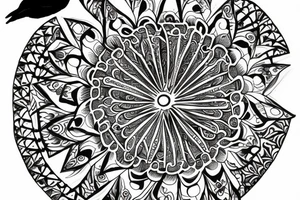 Mandala with raven on forearm tattoo idea