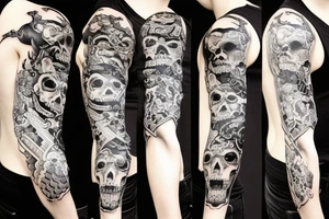 Full samurai skull sleeve with snake and thorns wrapping around tattoo idea