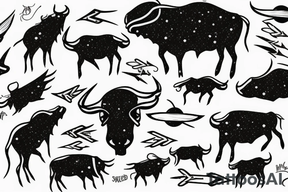 Buffalos fading in flying in space tattoo idea