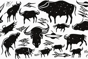 Buffalos fading in flying in space tattoo idea