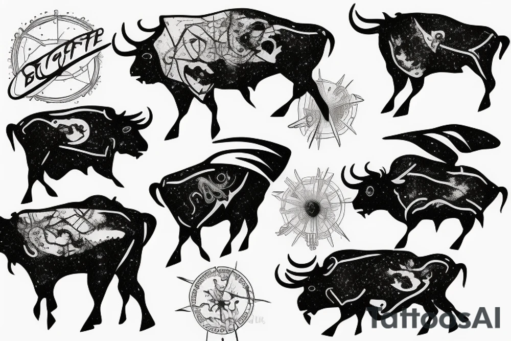 Buffalos fading in flying in space tattoo idea