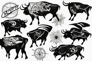 Buffalos fading in flying in space tattoo idea
