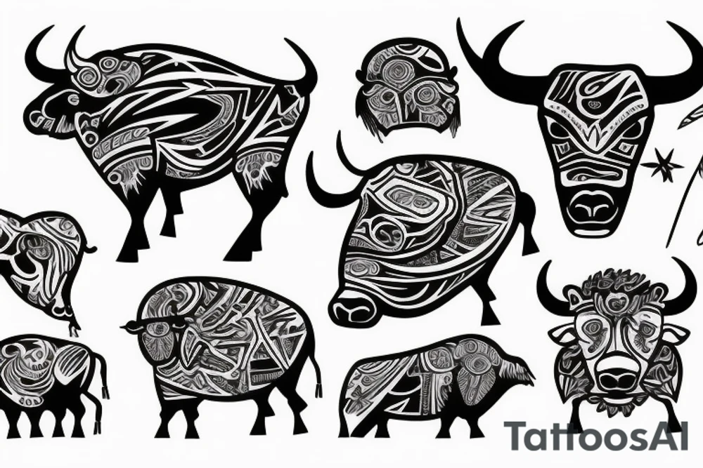 Buffalos fading in flying in space tattoo idea