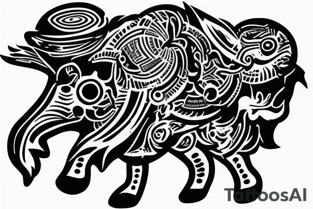 Buffalos fading in flying in space tattoo idea