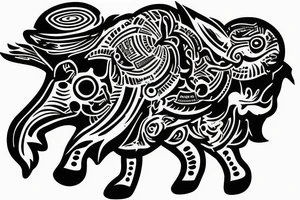 Buffalos fading in flying in space tattoo idea