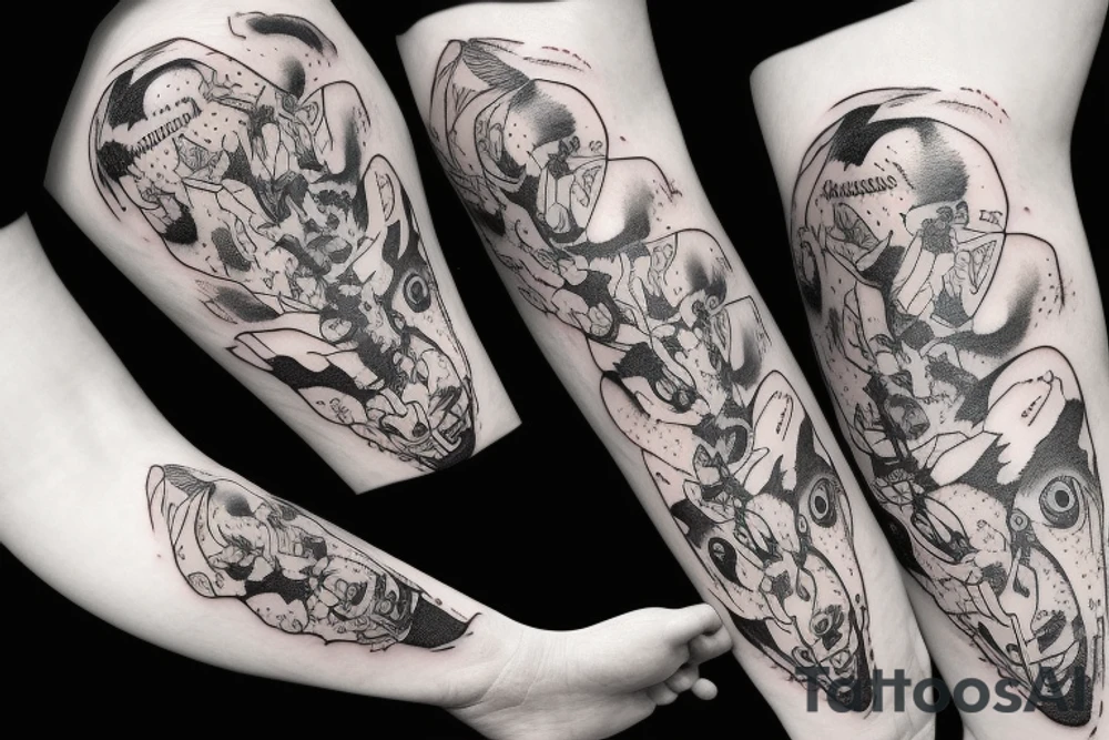 Buffalos fading in flying in space tattoo idea