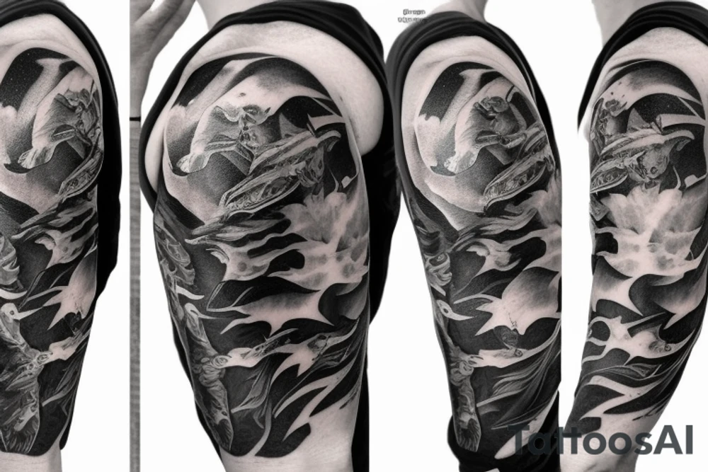 Buffalos flying in space. fading in tattoo idea