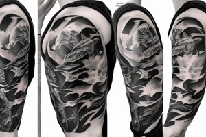 Buffalos flying in space. fading in tattoo idea