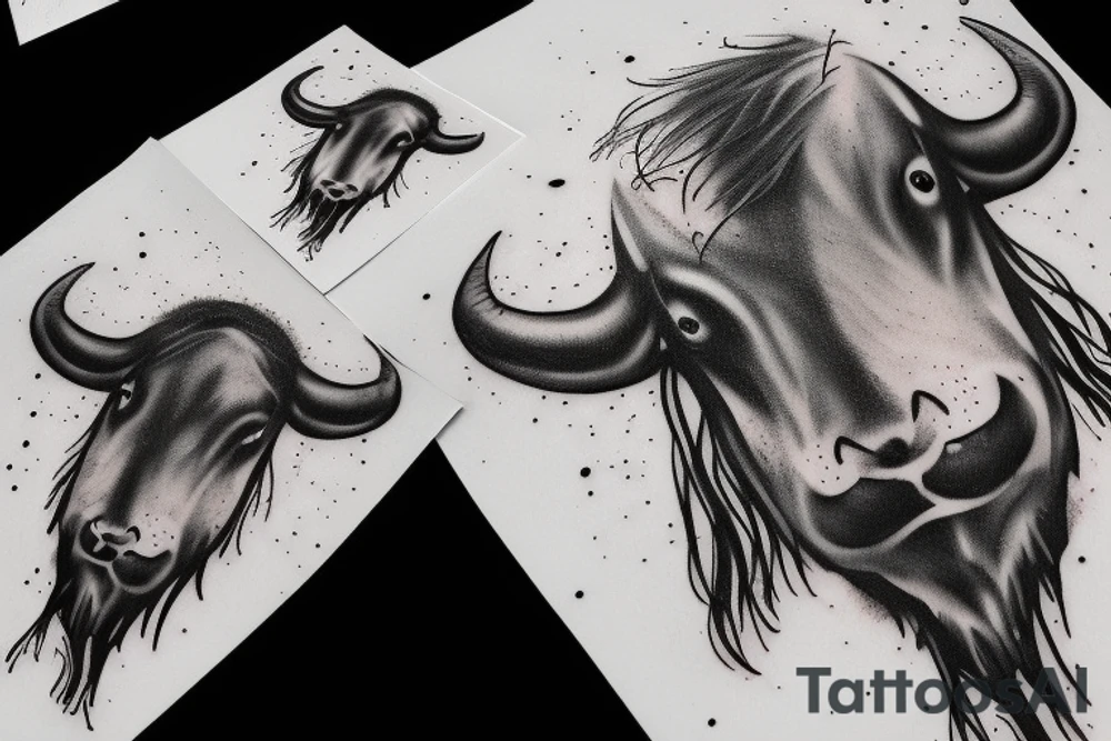 Buffalos flying in space. fading in tattoo idea