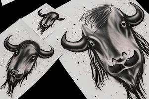 Buffalos flying in space. fading in tattoo idea