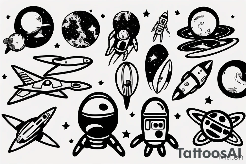 Spaceman flying out of orbit tattoo idea