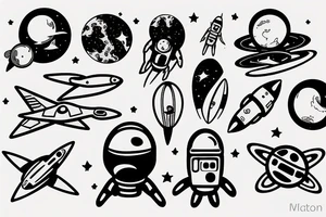 Spaceman flying out of orbit tattoo idea