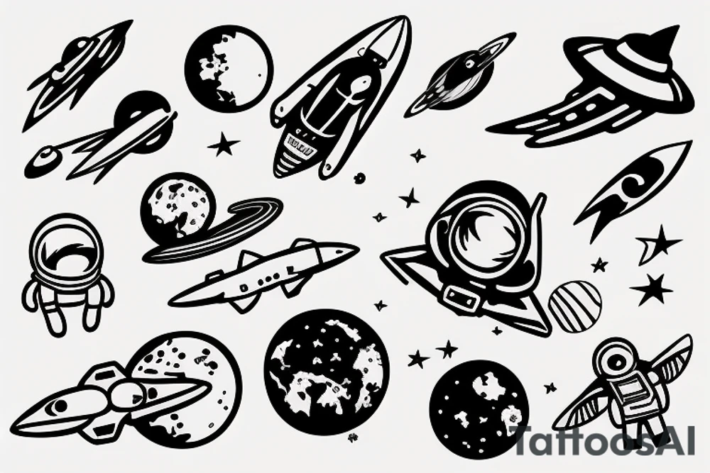 Spaceman flying out of orbit tattoo idea