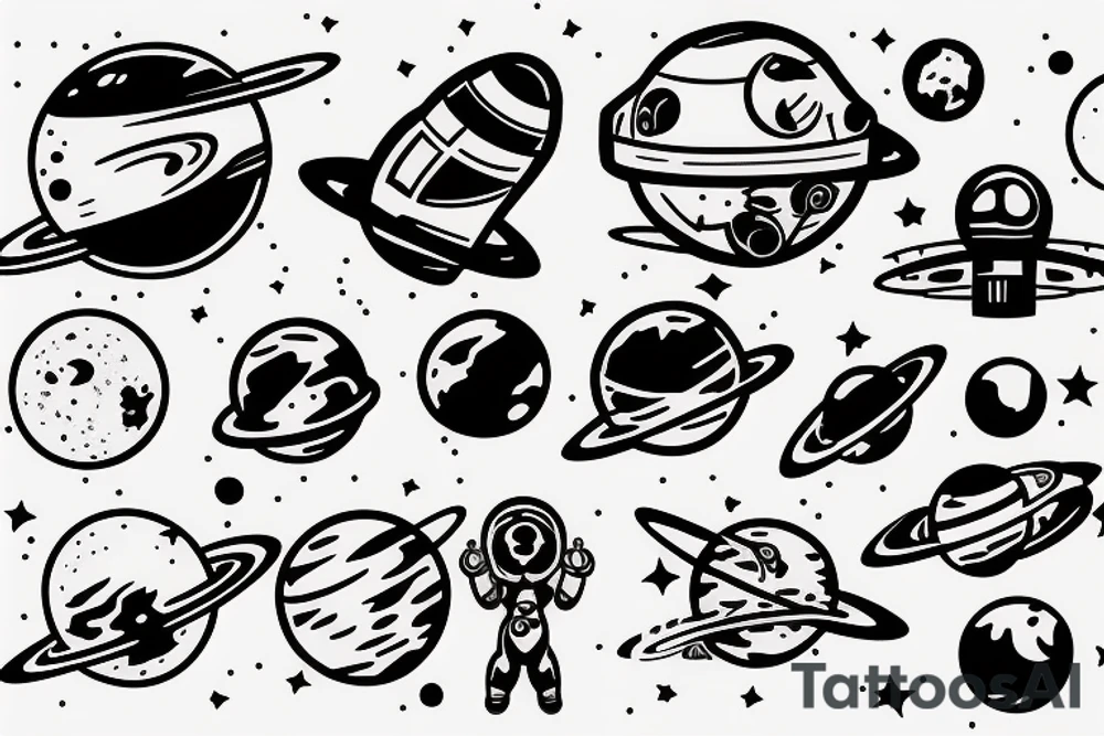 Space guy flying out of orbit tattoo idea