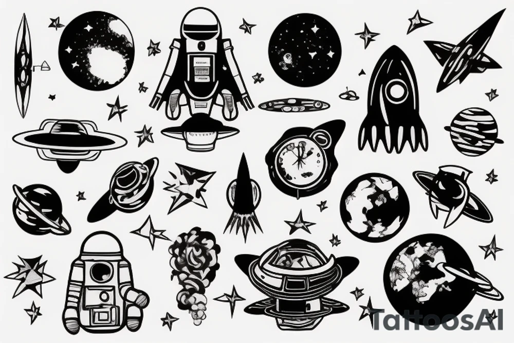 Space guy flying out of orbit tattoo idea