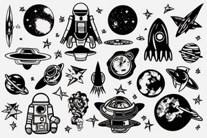 Space guy flying out of orbit tattoo idea