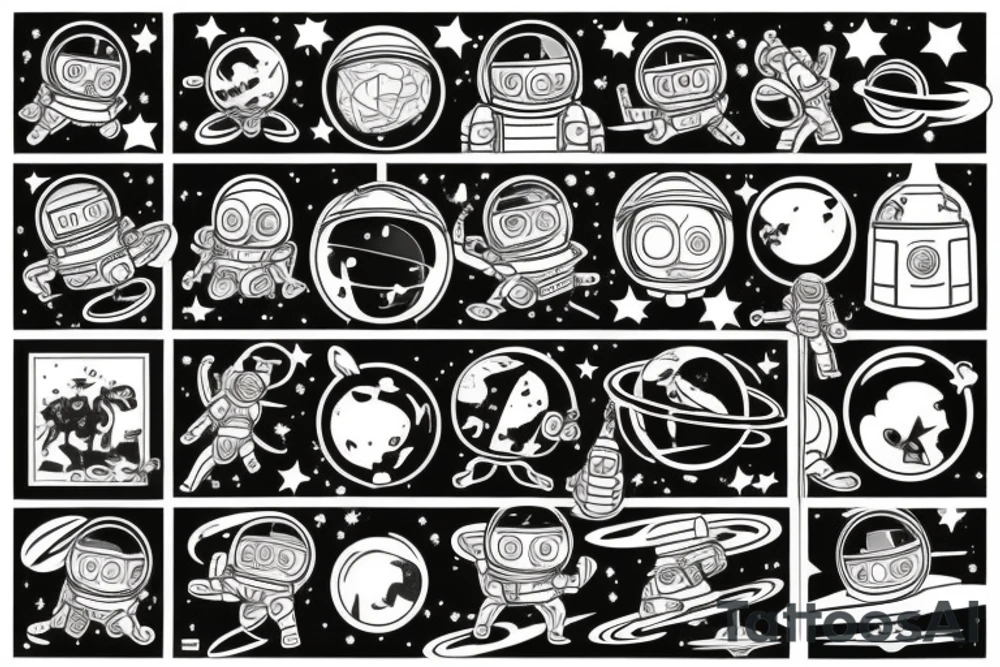 Space guy flying out of orbit tattoo idea