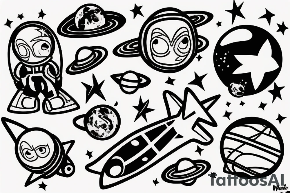 Space guy flying out of orbit tattoo idea
