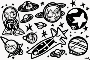 Space guy flying out of orbit tattoo idea