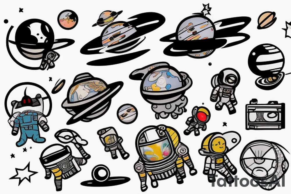 Space guy flying out of orbit tattoo idea