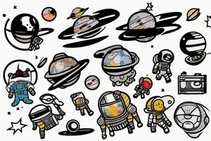 Space guy flying out of orbit tattoo idea