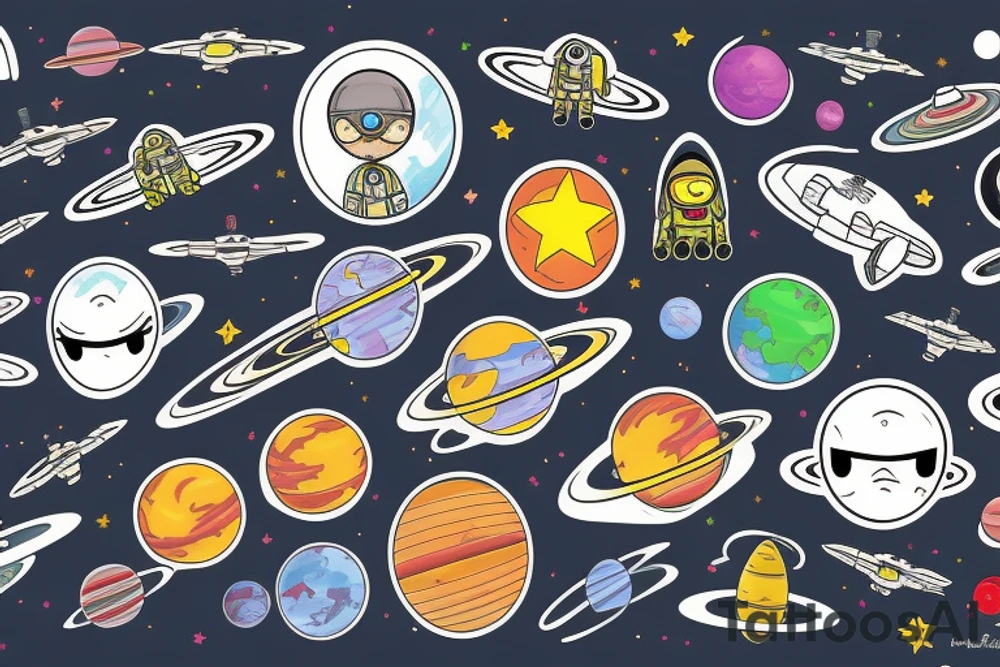 Space guy flying out of orbit tattoo idea