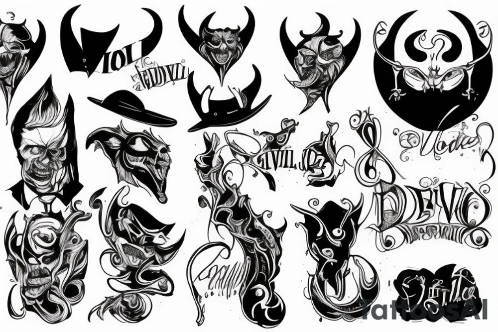 the devil in a classic suit is sitting on a chair tattoo idea