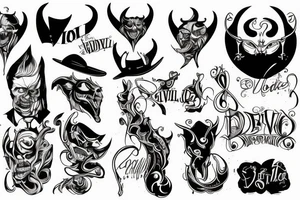 the devil in a classic suit is sitting on a chair tattoo idea