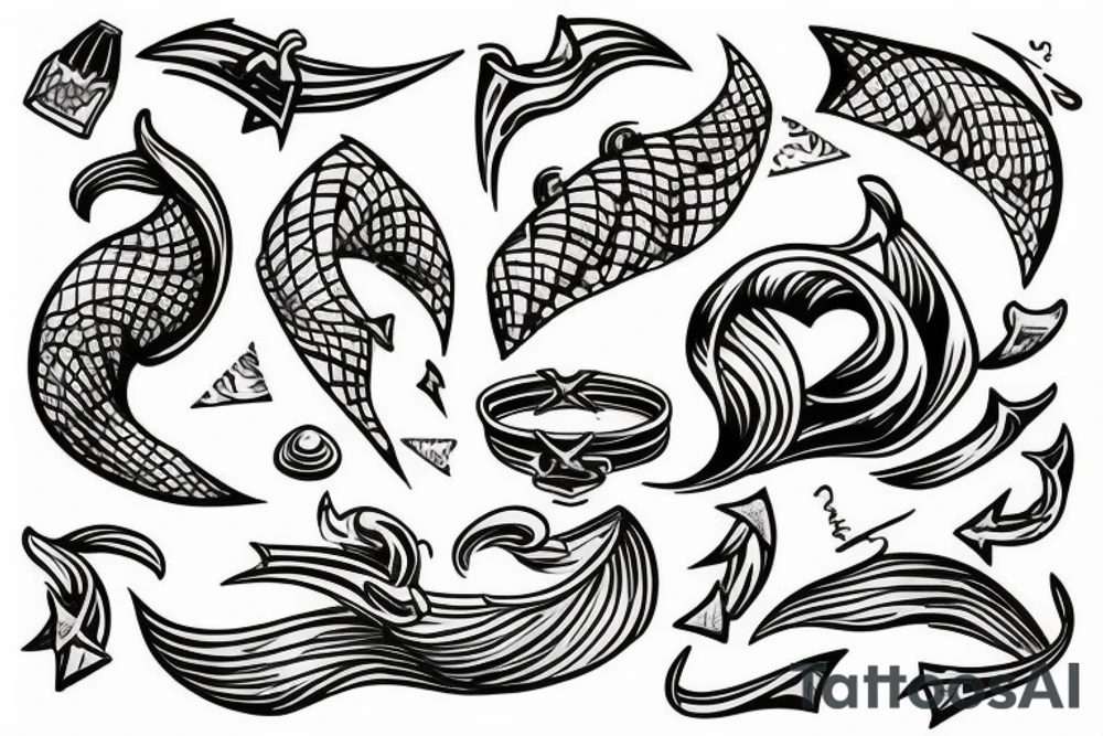 Waves with a trident coming out of it tattoo idea