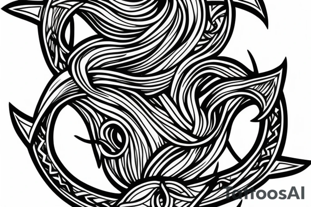 Waves with a trident coming out of it tattoo idea