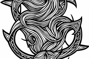 Waves with a trident coming out of it tattoo idea