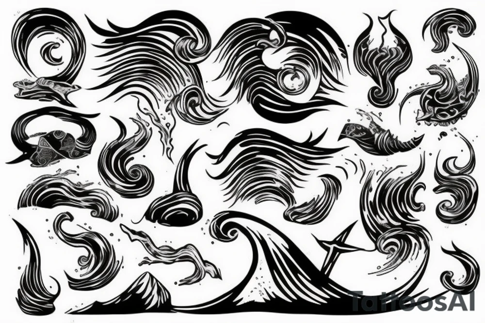 Waves with Poseidon’s trudent tattoo idea