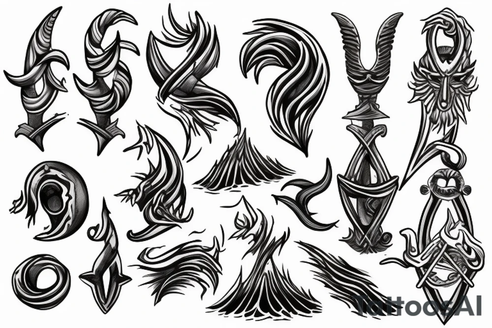 Waves with Poseidon’s trident tattoo idea