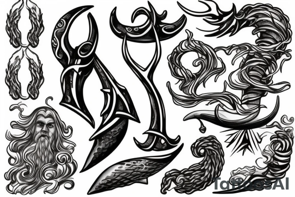 Waves with Poseidon’s trident tattoo idea