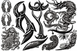 Waves with Poseidon’s trident tattoo idea