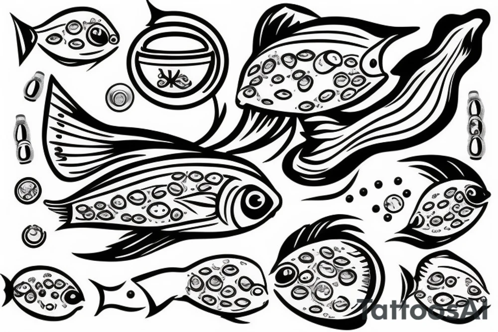 fish bowl with floating pills instead of a fish tattoo idea