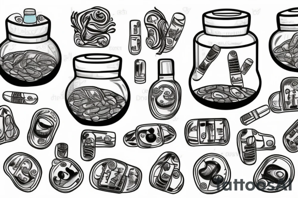 drug pills in a fishbowl tattoo idea
