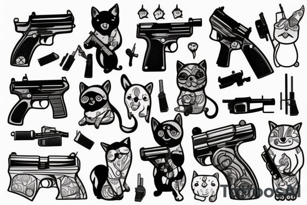 cute animals with guns tattoo idea