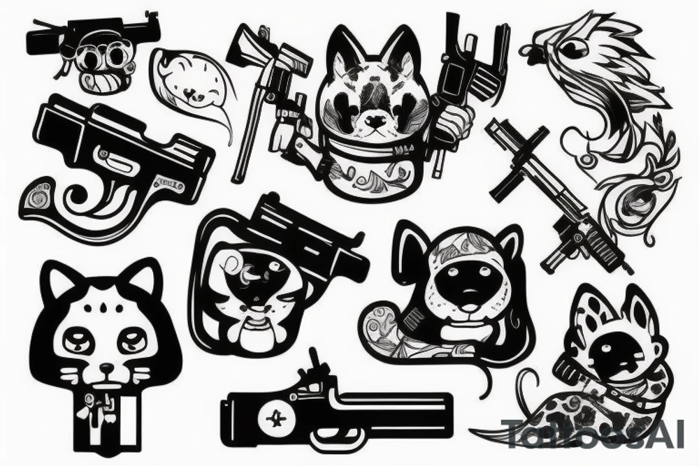 cute animals with guns tattoo idea