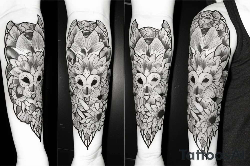 A wolf with flowers tattoo idea