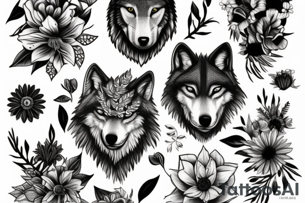 A wolf with flowers tattoo idea