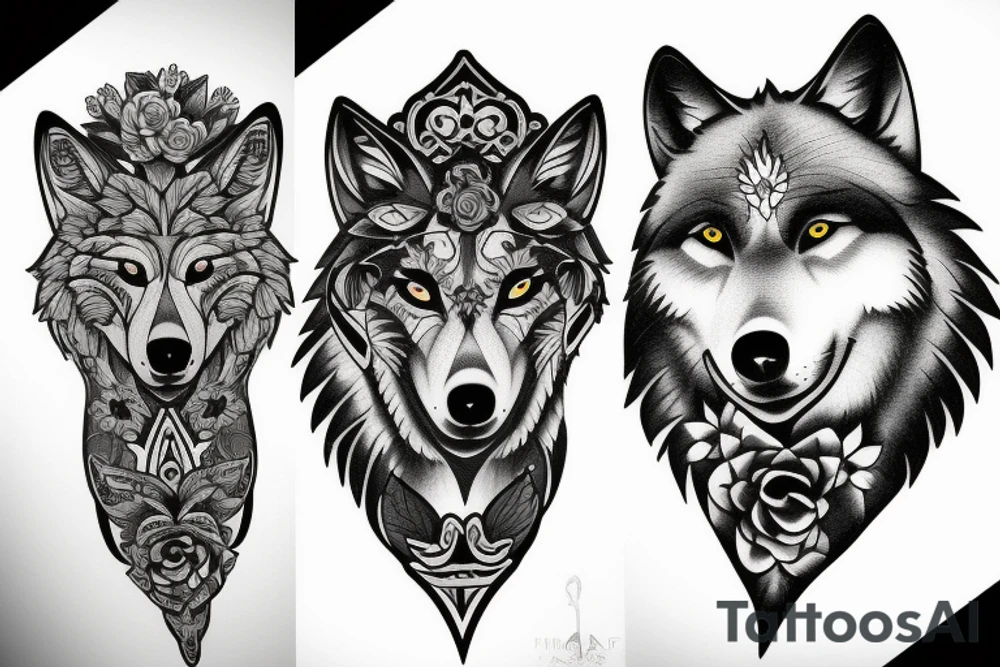 A wolf with flowers tattoo idea